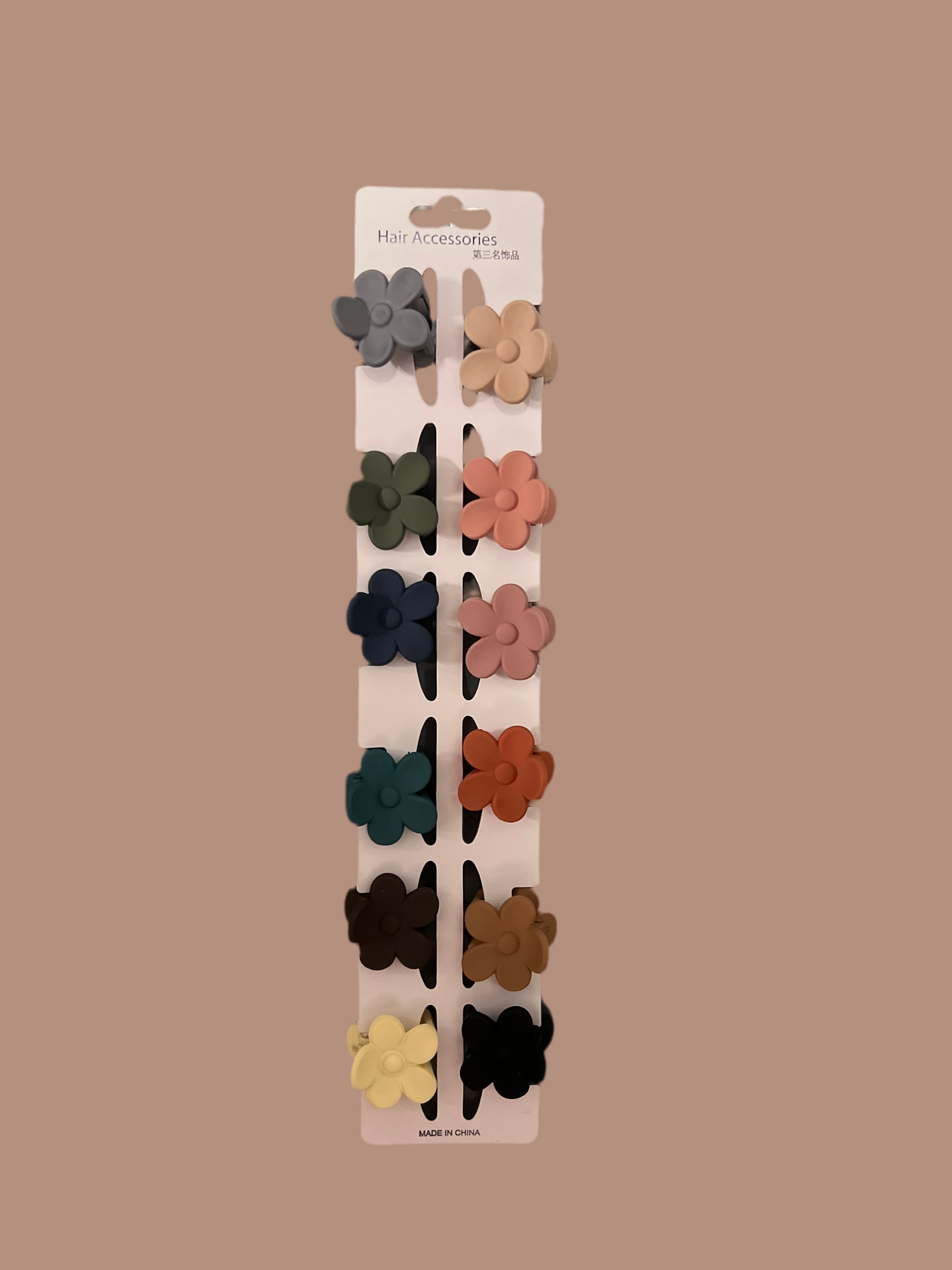12-Piece Matte Flower Hair Clips Set – Assorted Colors – Strong Grip – Cute & Stylis