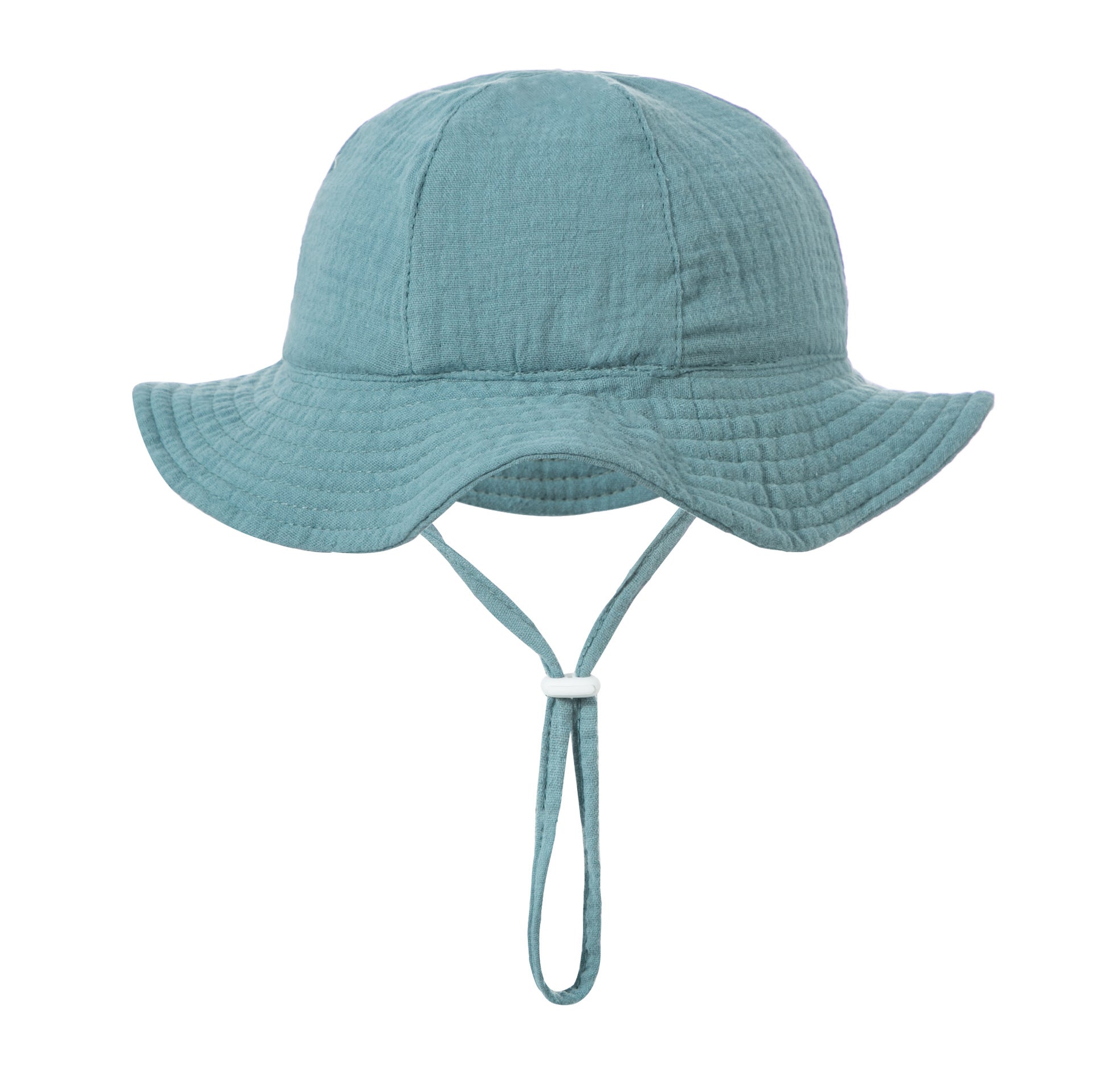 Baby Sun Hat with Chin Strap for Girls – Cotton Wide Brim Bucket, Seafoam