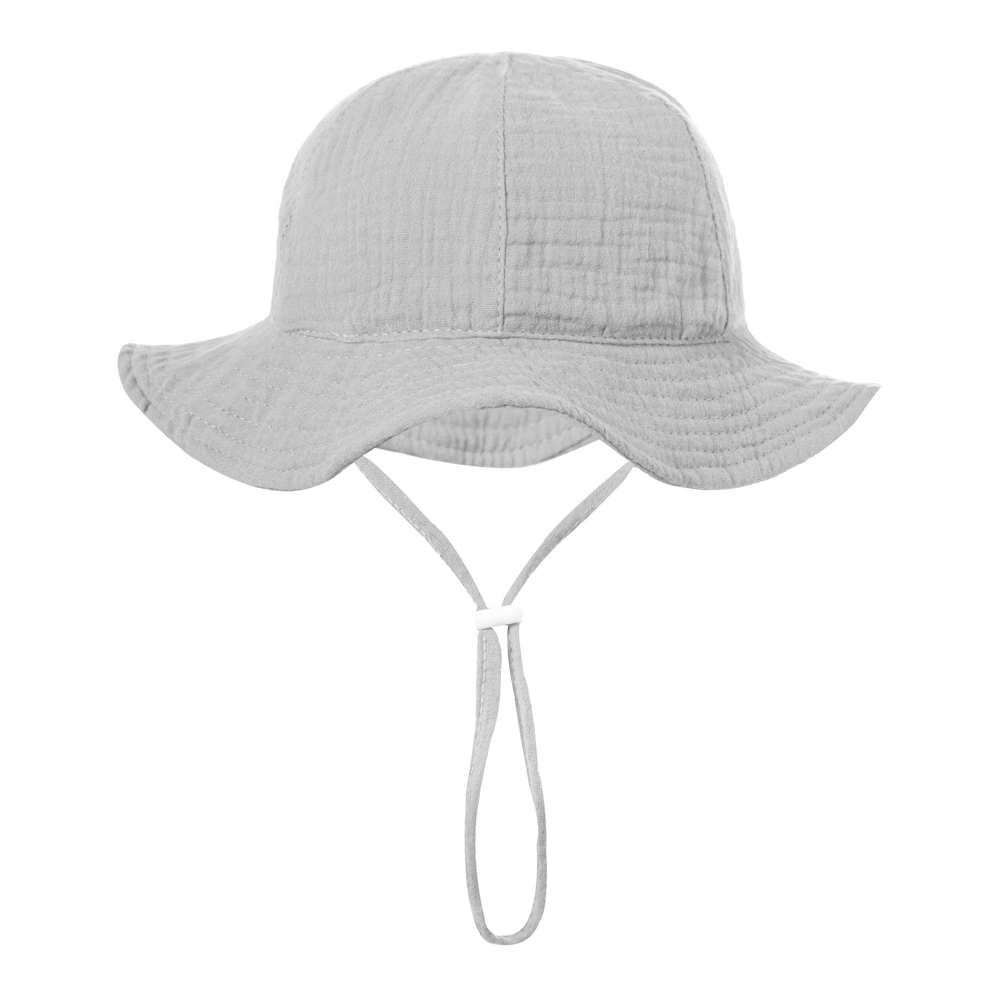 Baby Sun Hat with Chin Strap for Boys & Girls – Cotton Wide Brim Bucket, Grey