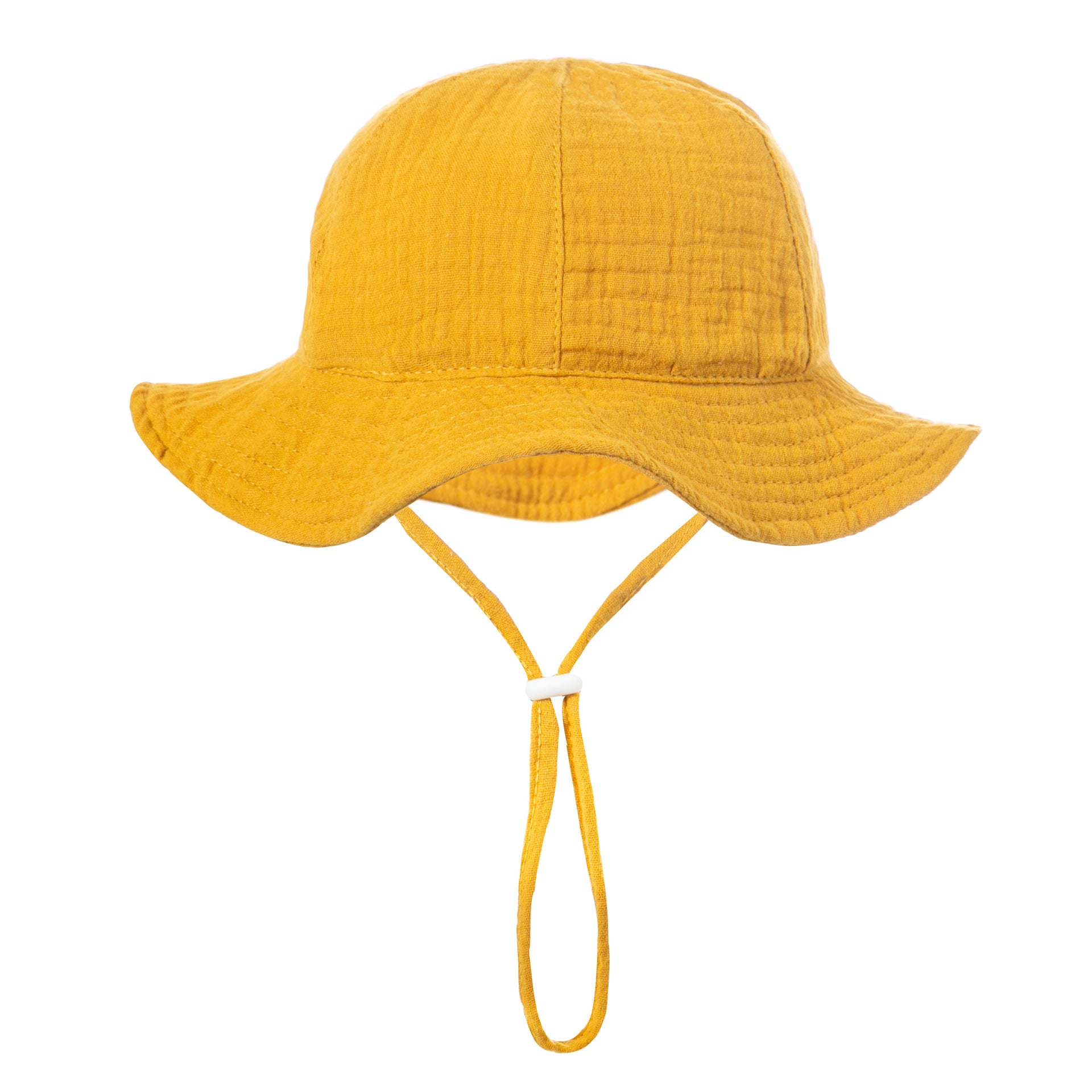 Baby Sun Hat with Chin Strap for Girls – Cotton Wide Brim Bucket, Mustard
