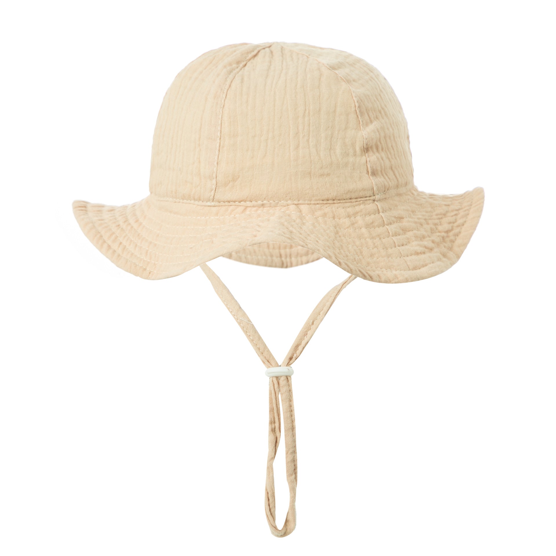 Baby Sun Hat with Chin Strap for Girls – Cotton Wide Brim Bucket, Beige
