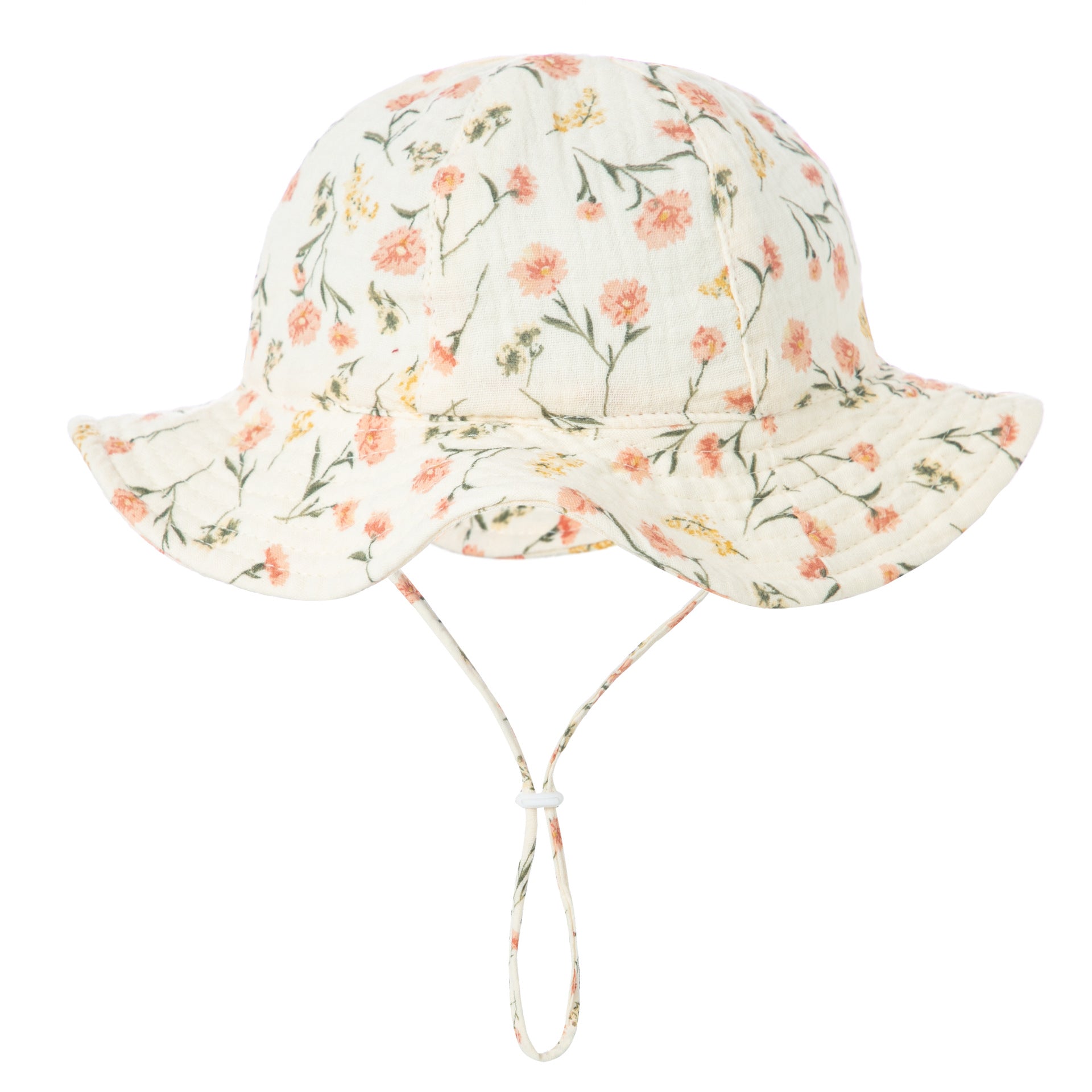 Baby Sun Hat with Chin Strap for Girls – Floral Cotton Bucket Hat, Retro Rose