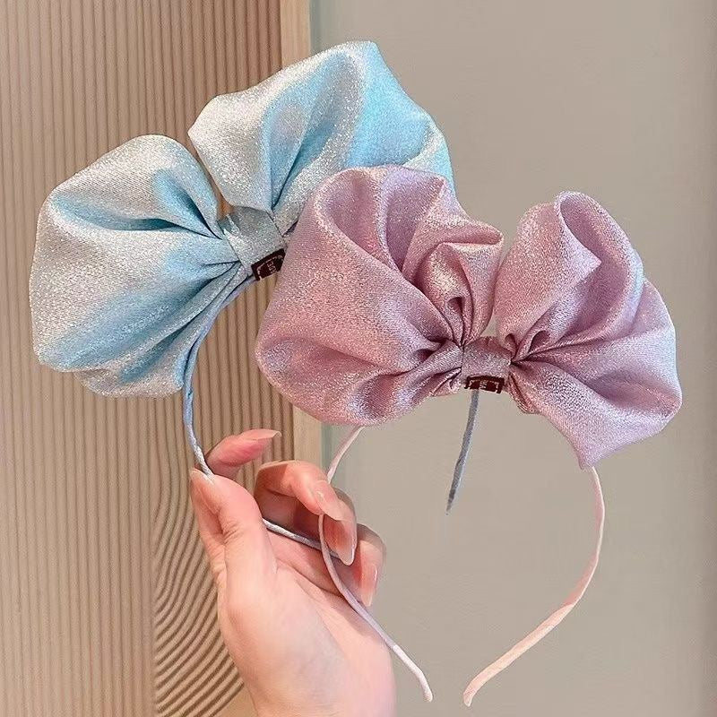 Girls’ Metallic Big Bow Headband – Shiny Pink and blue – Cute & Comfortable – Party Hair Acc