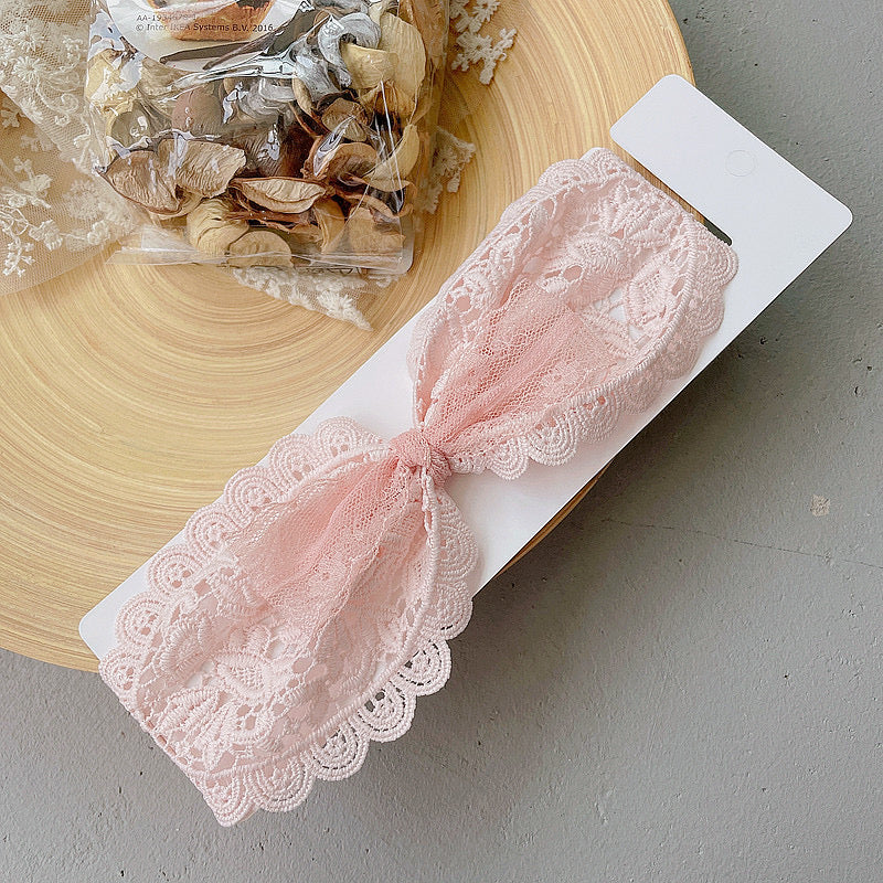 Baby Lace Headbands– Soft Pink & Ivory – Stretchy & Elegant – For Newborns & Girls