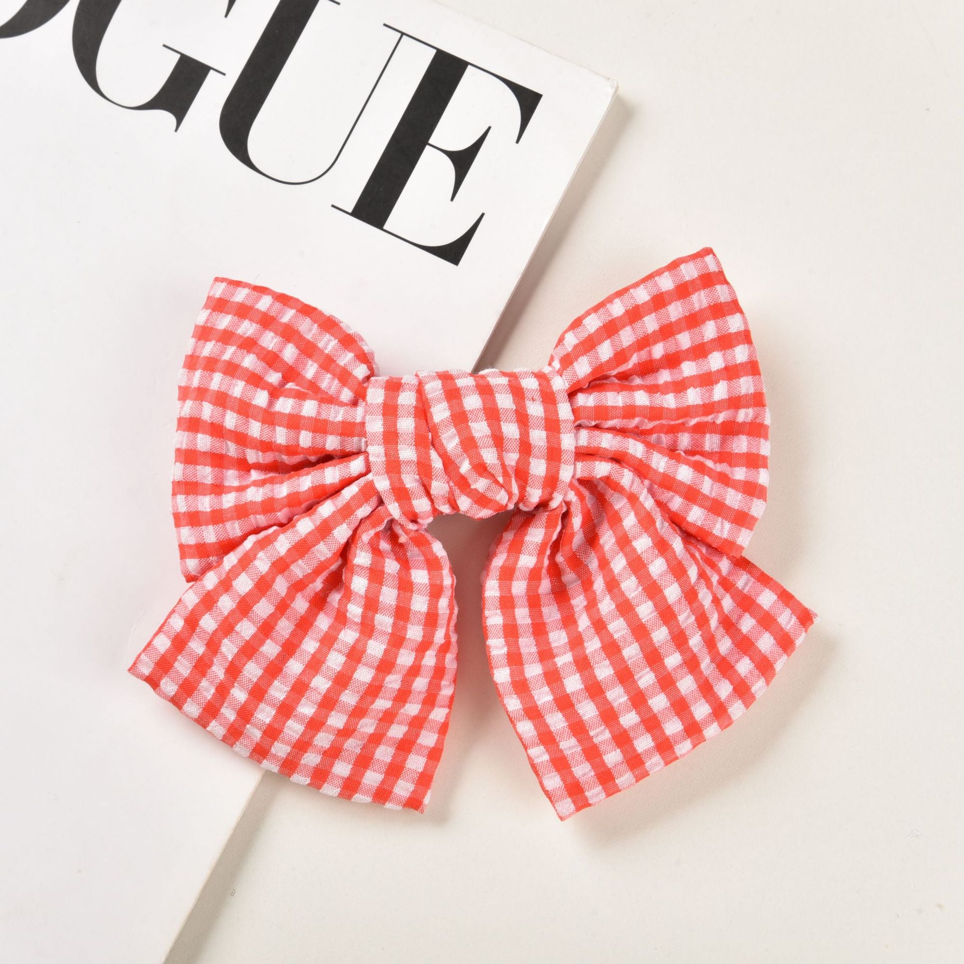Luxury Plaid Bow Hair Clip - White Premium Hair Accessory for Women & Girls - Elegant Statement Size Hair Bow UAE Dubai