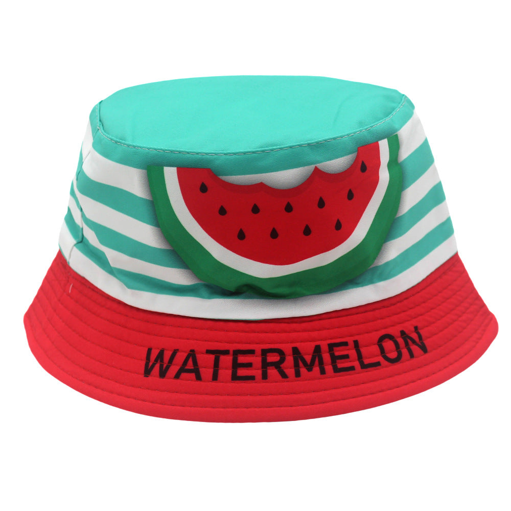 Kids Summer Bucket Hat UPF 50+ Sun Hat for Boys & Girls, Adjustable Cotton Beach Hat with Mint Watermelon Print – Breathable & Foldable, 2-6 Years.