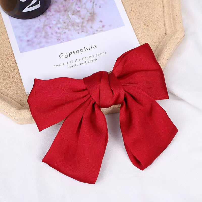 Luxury Chiffon Bow Hair Clip - Red Premium Hair Accessory for Women & Girls - Elegant 13-25cm Wide Hair Bow UAE Dubai