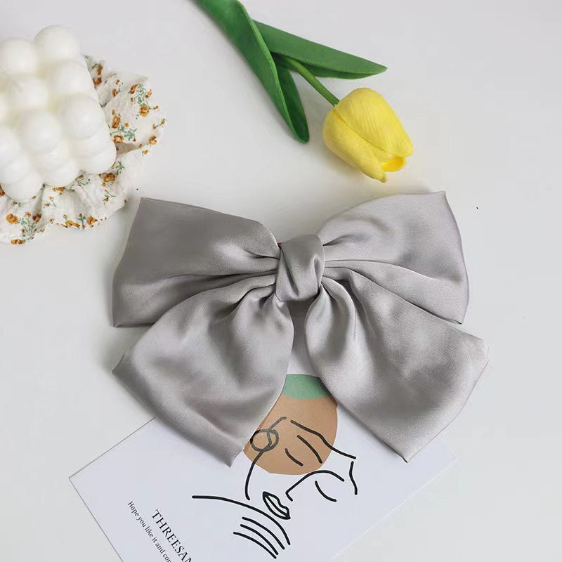 Luxury Chiffon Bow Hair Clip - Grey Premium Hair Accessory for Women & Girls - Elegant 13-25cm Wide Hair Bow UAE Dubai