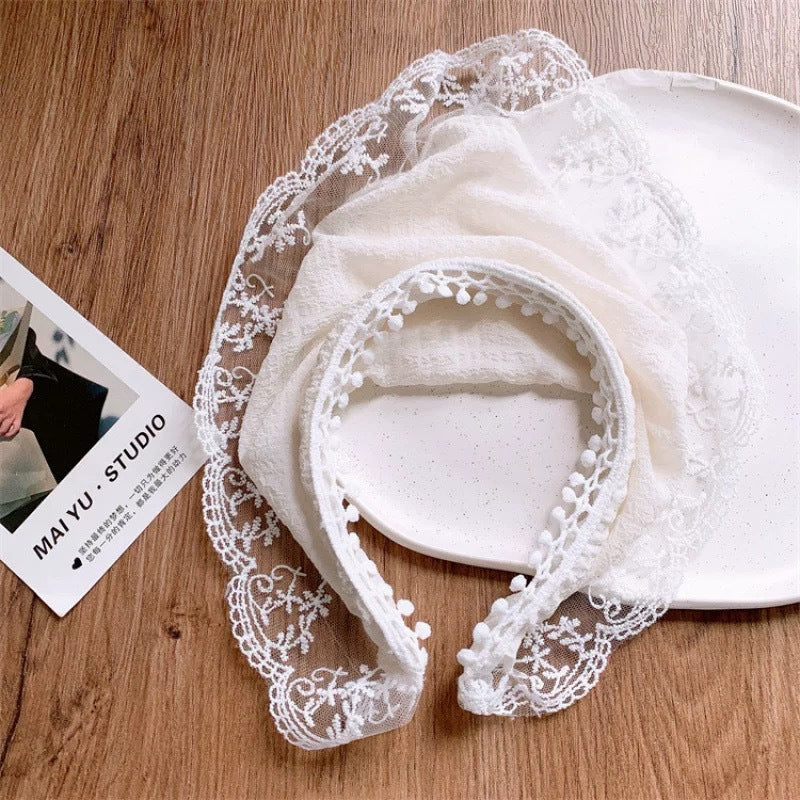 Lace Bonnet Veil for Women – Vintage Floral Embroidered Scarf, Pink