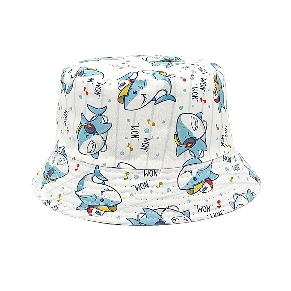 Kids Summer Bucket Hat UPF 50+ Sun Hat for Boys & Girls, Adjustable Cotton Beach Hat with Shark Print – Breathable & Foldable, 2-6 Years, Color: Shark White