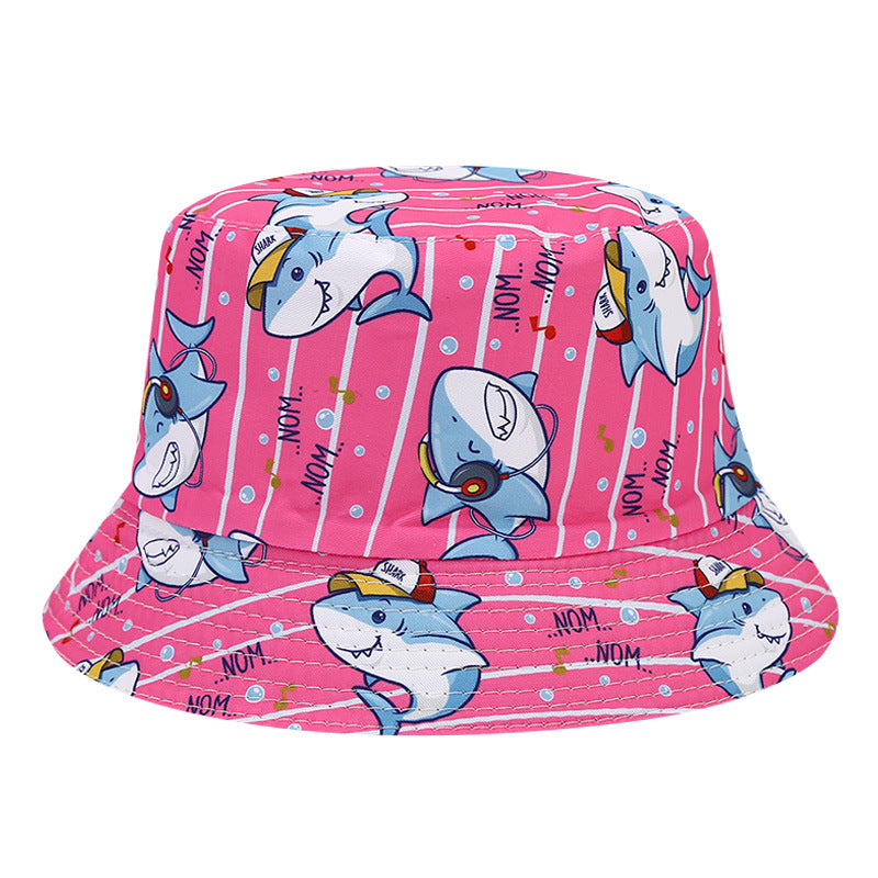 Kids Summer Bucket Hat UPF 50+ Sun Hat for Toddlers, Adjustable Cotton Beach Hat with Shark Print – Breathable & Foldable, 2-6 Years, Color: Shark Pink