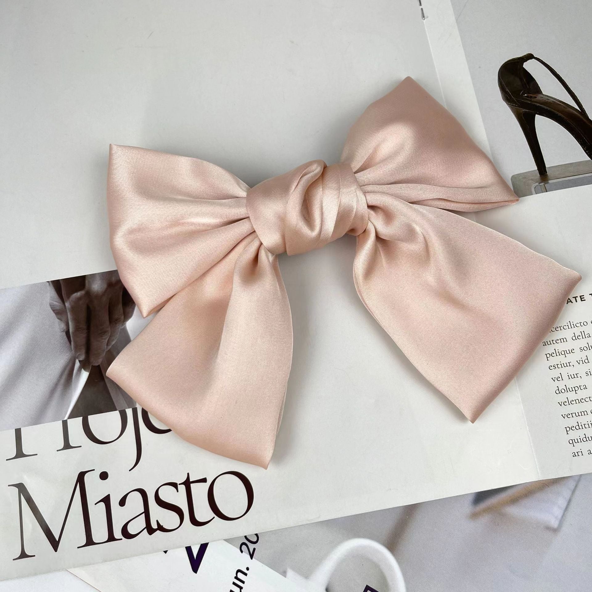 Luxury Chiffon Bow Hair Clip - Light Pink Premium Hair Accessory for Women & Girls - Elegant 13-25cm Wide Hair Bow UAE Dubai