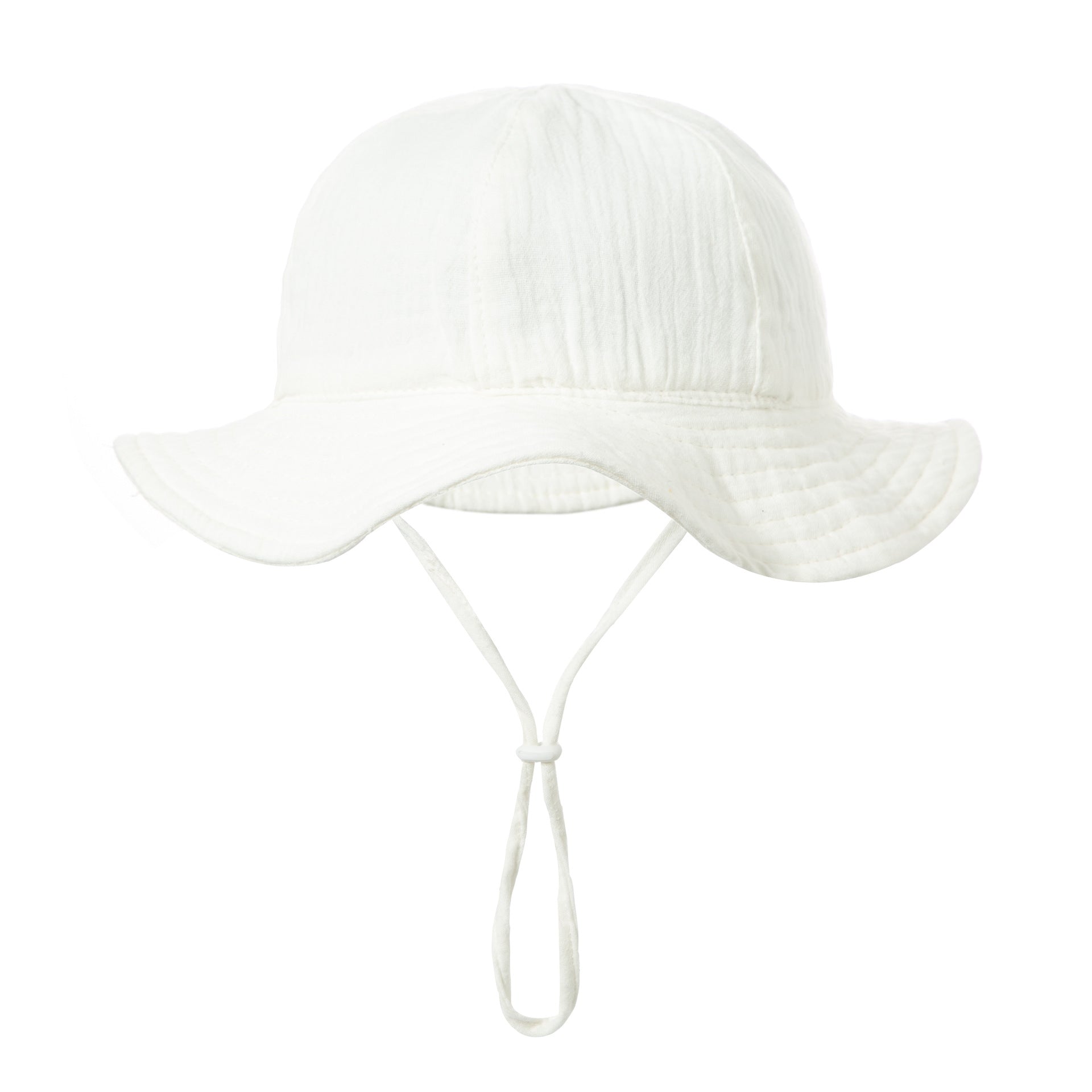 Baby Sun Hat with Chin Strap for Boys & Girls – Cotton Wide Brim Bucket, White