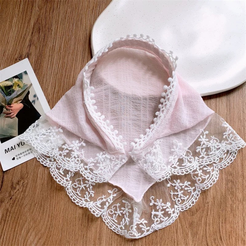 Lace Bonnet Veil for Women – Vintage Floral Embroidered Scarf, Ivory